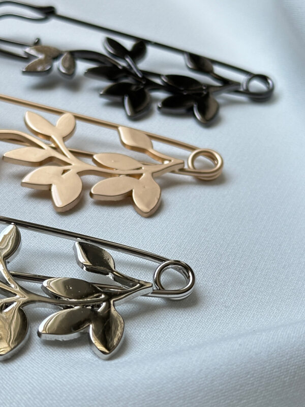 Steel Leaf Branch Brooch Pin