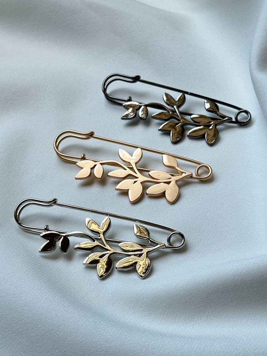 Steel Leaf Branch Brooch Pin