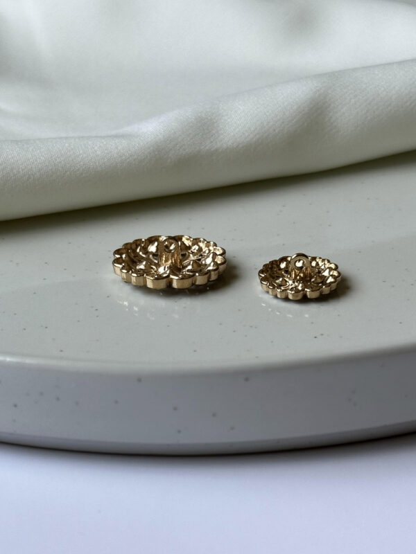 Ornate Floral Metal Button with Rhinestones
