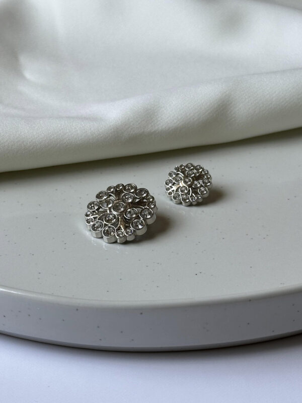 Ornate Floral Metal Button with Rhinestones