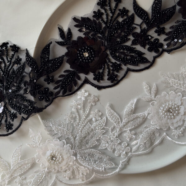 12CM Ornate Blossom Beaded Lace Trim Collection