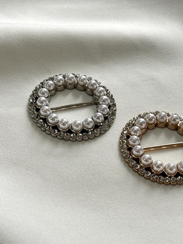 Radiant Pearl Circle Buckle with Rhinestone Accents Collection