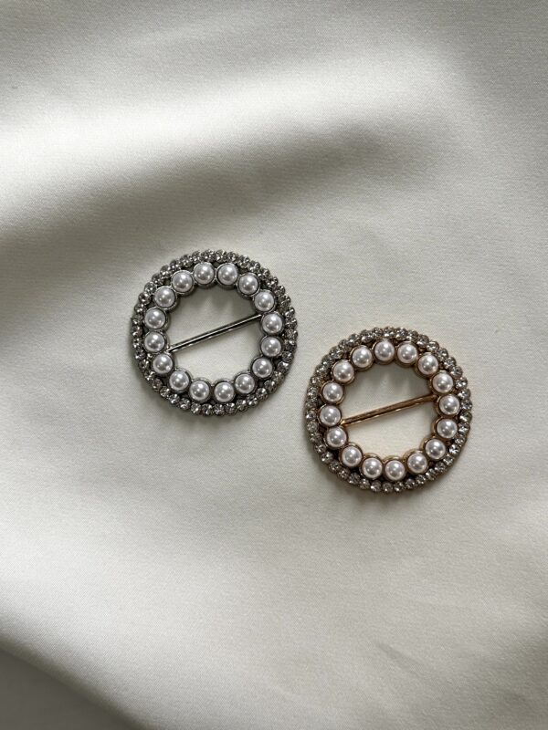 Radiant Pearl Circle Buckle with Rhinestone Accents Collection