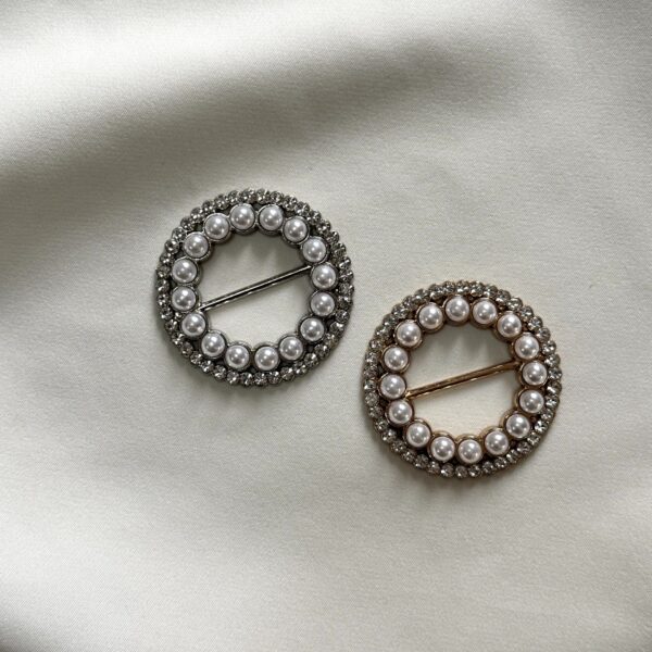 Radiant Pearl Circle Buckle with Rhinestone Accents Collection