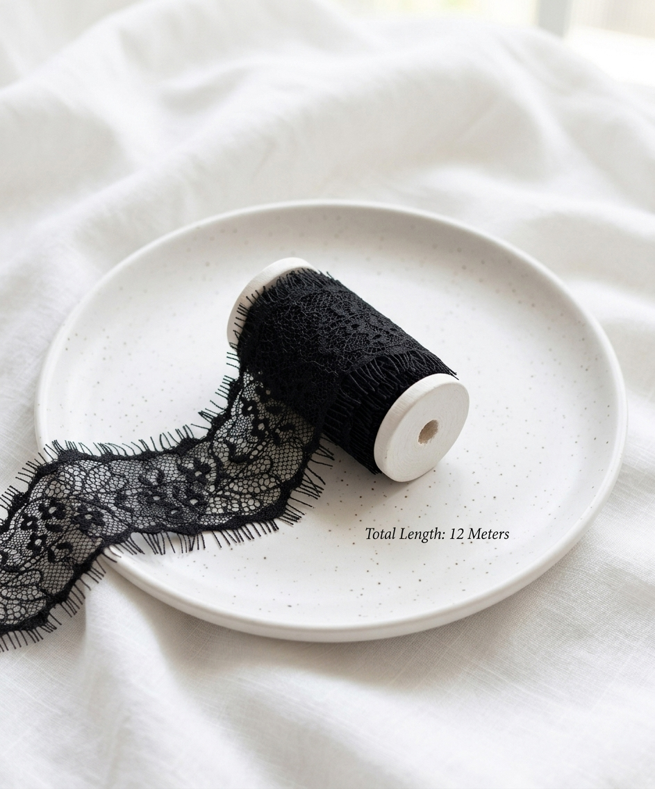 Premium Eyelash Lace Trim Collection – 8cm Wide Floral Design | Available in Black & White | Beautymond - Image 2