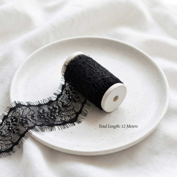 Premium Eyelash Lace Trim Collection – 8cm Wide Floral Design | Available in Black & White | Beautymond