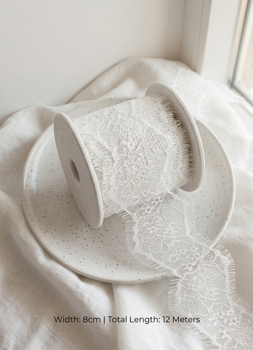 Premium Eyelash Lace Trim Collection – 8cm Wide Floral Design | Available in Black & White | Beautymond - Image 3