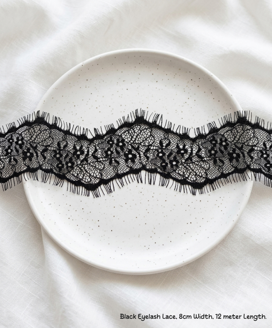 Premium Eyelash Lace Trim Collection – 8cm Wide Floral Design | Available in Black & White | Beautymond - Image 4