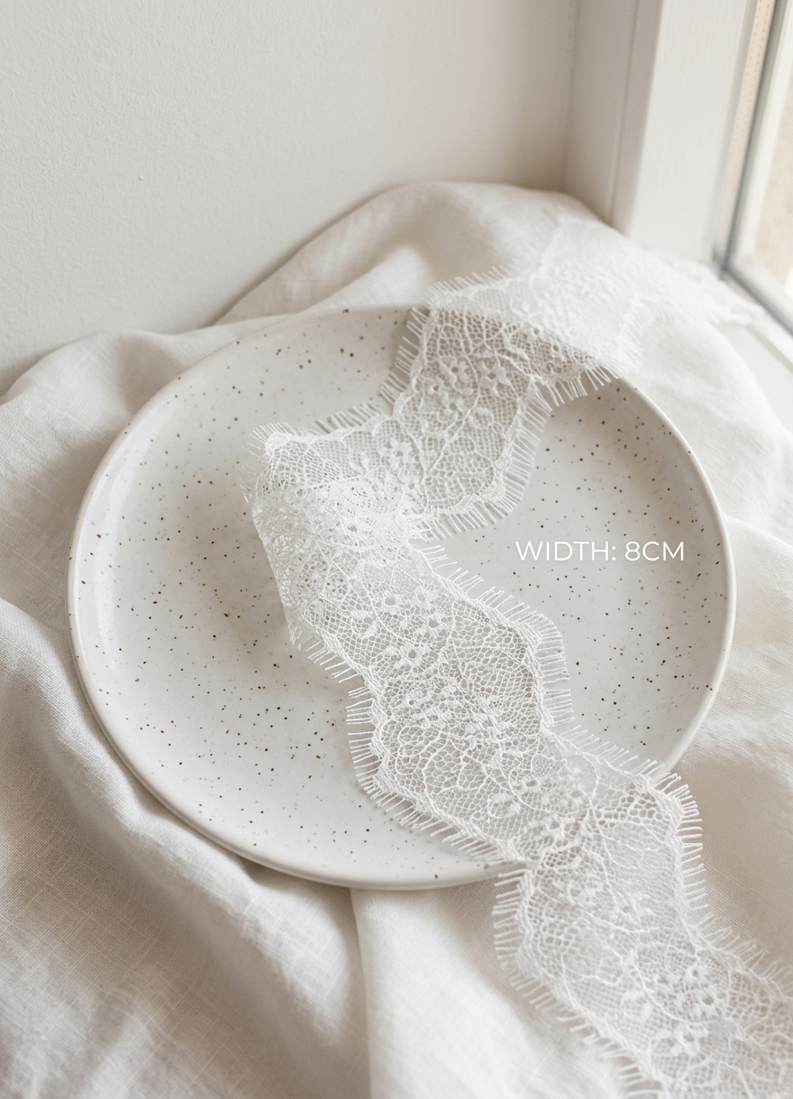 Premium Eyelash Lace Trim Collection – 8cm Wide Floral Design | Available in Black & White | Beautymond - Image 7