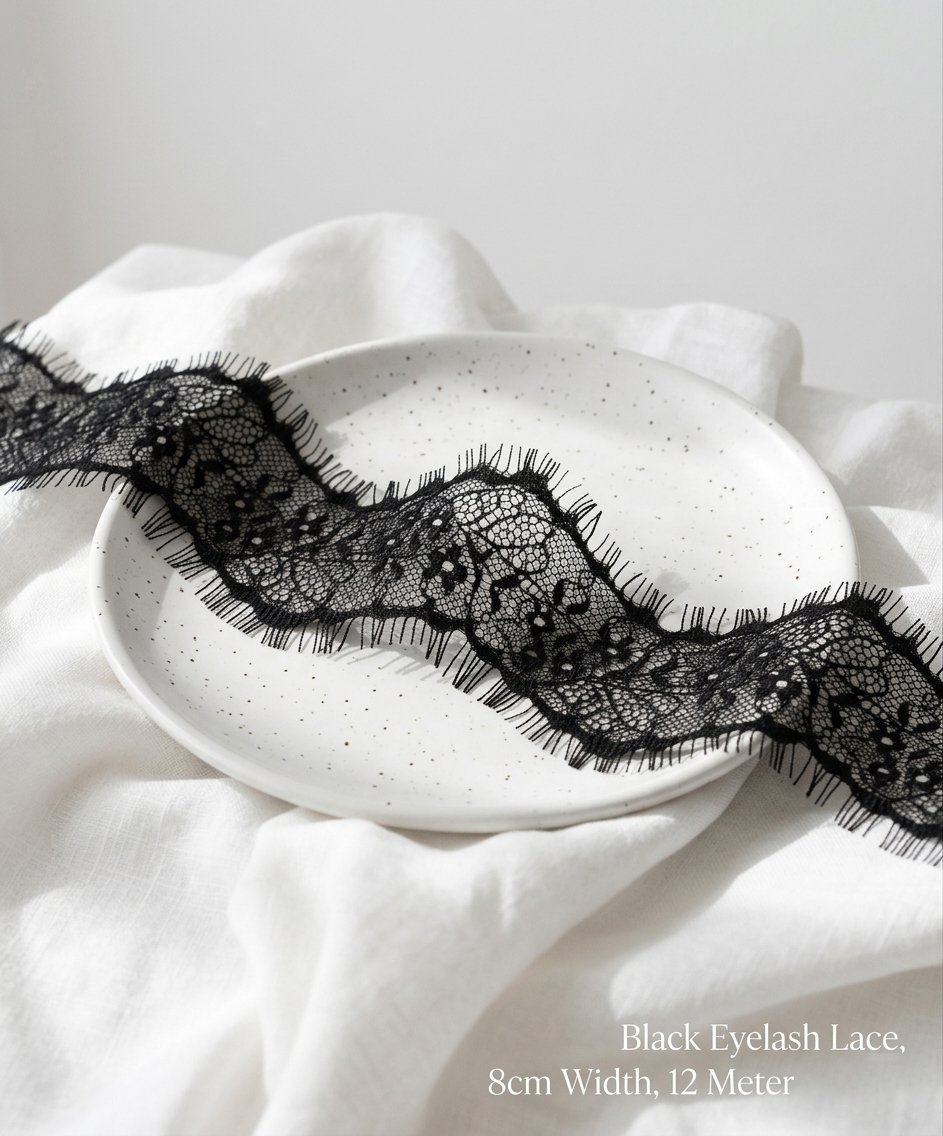 Premium Eyelash Lace Trim Collection – 8cm Wide Floral Design | Available in Black & White | Beautymond - Image 6