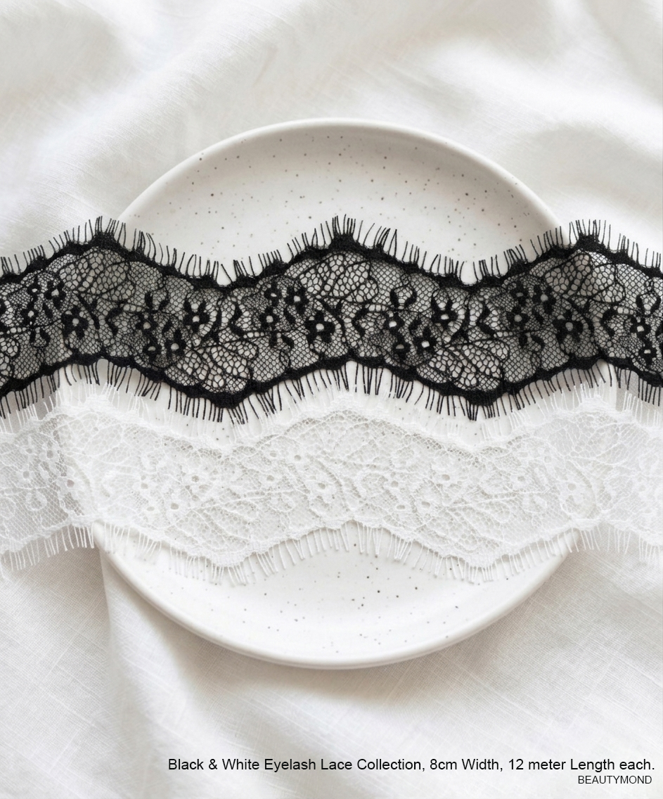 Premium Eyelash Lace Trim Collection – 8cm Wide Floral Design | Available in Black & White | Beautymond - Image 10