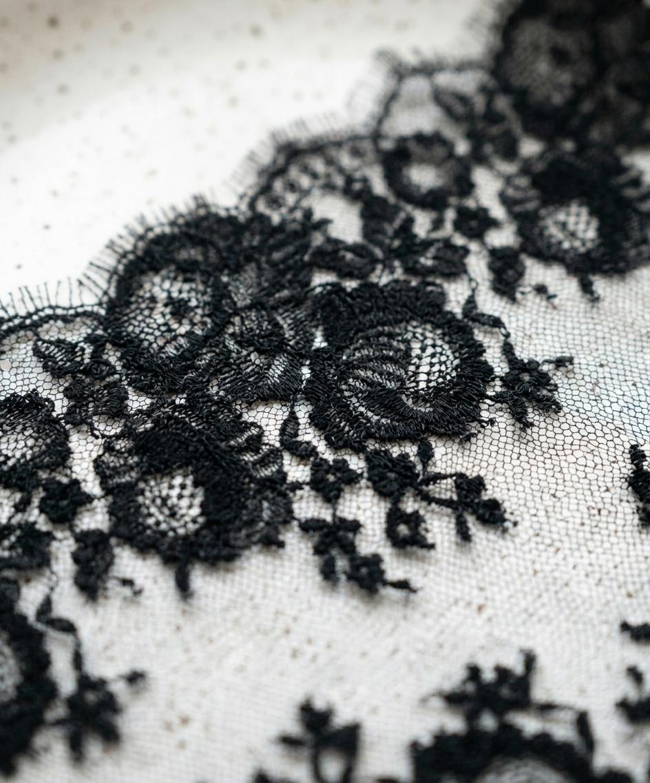 Premium Black Eyelash Lace Trim – 24cm Wide Luxury Floral Design | 12-Meter Roll | Beautymond - Image 5